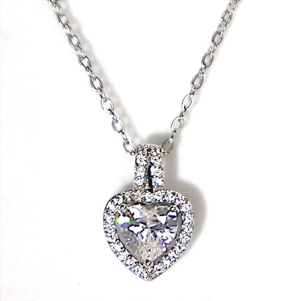 Swarovski Crystal Heart Pendant Necklace Silver Tone Halo Chain NEW Jewelry Gift